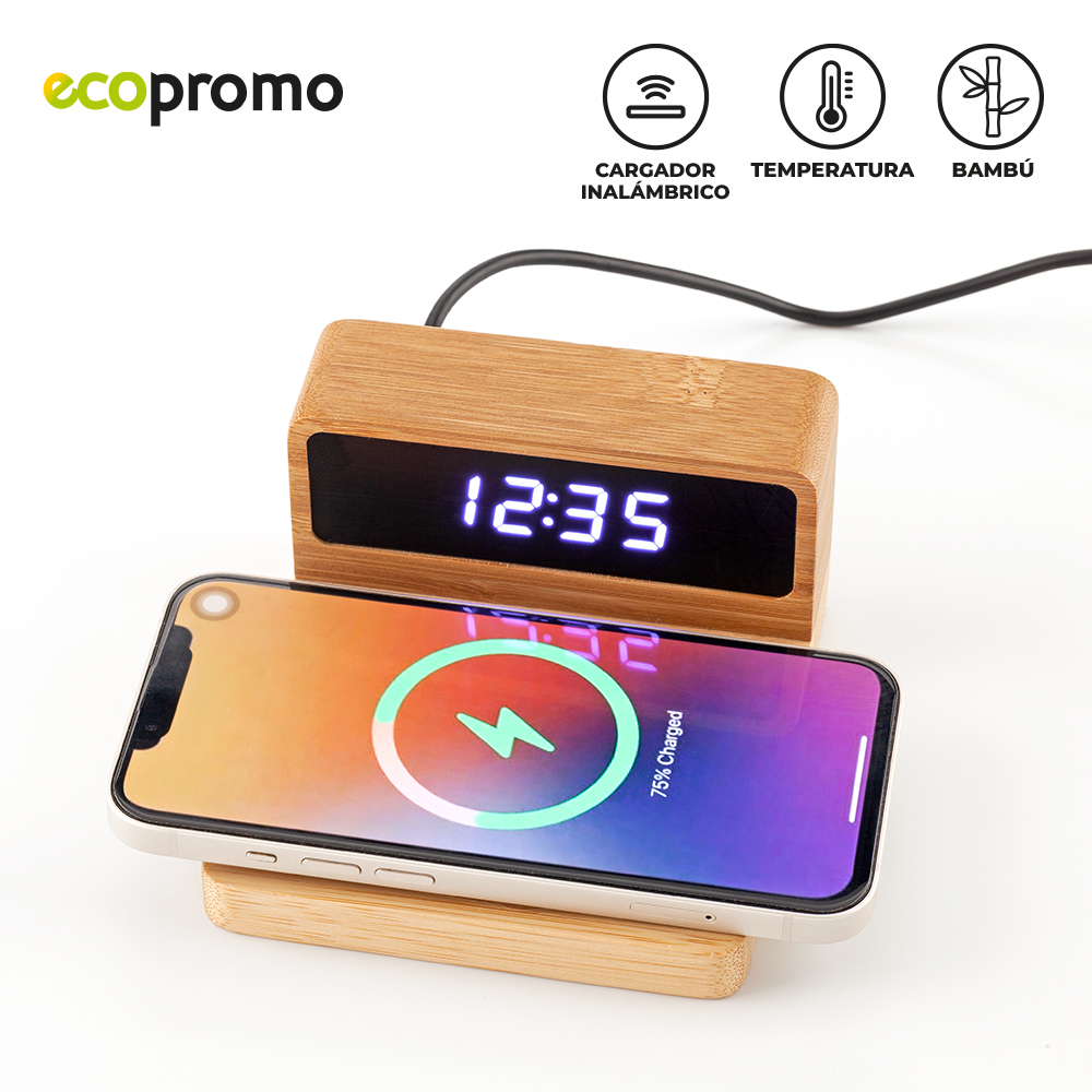 Ref. RE-203 Cargador Inalámbrico Bamboo Clock - Imagen 2