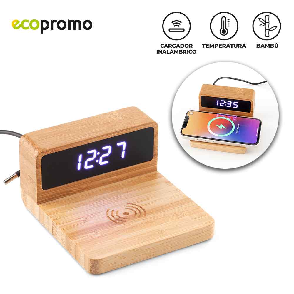 Ref. RE-203 Cargador Inalámbrico Bamboo Clock